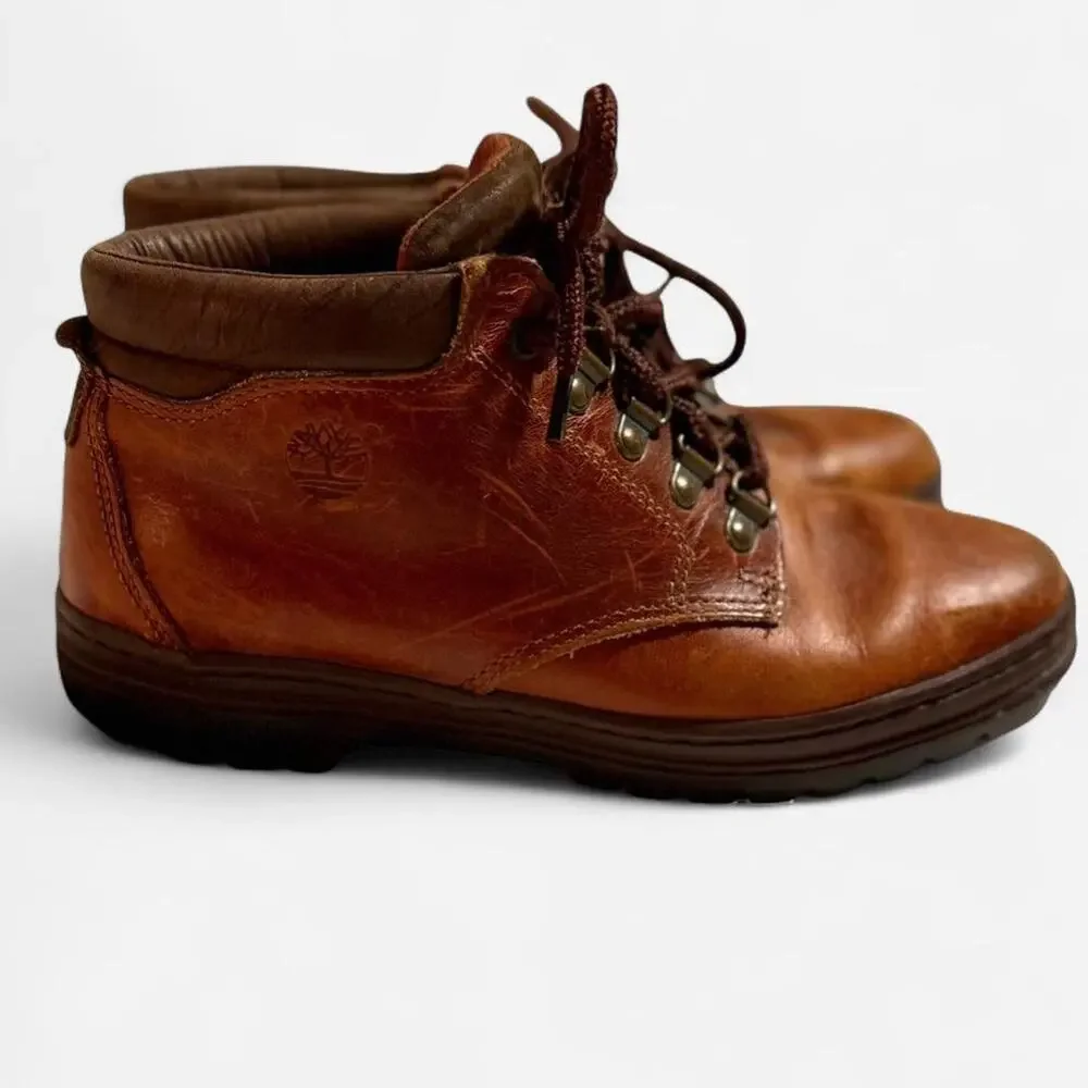 Vintage Timberland Brown Leather Rugged Workwear Gorpcore Hiking Boots Size 8